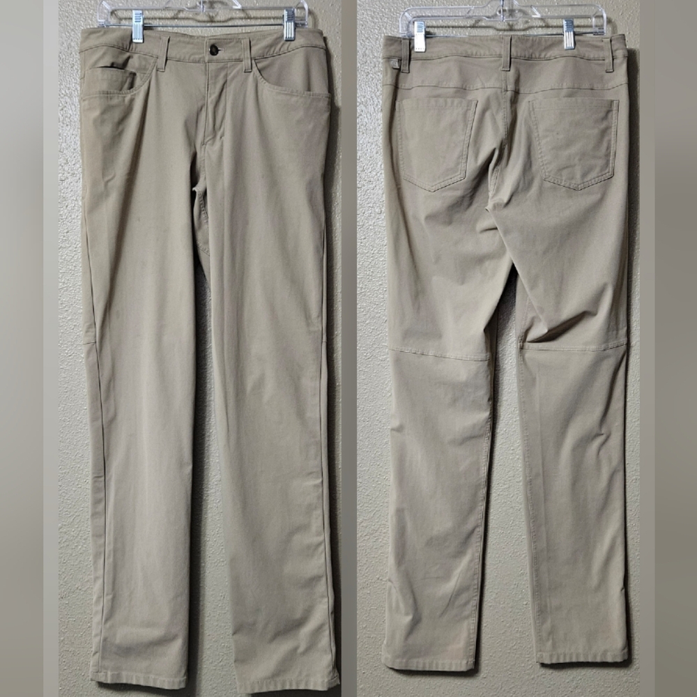 Lululemon ABC Warpstreme Men's Pants Size 34x35 Tall Tan Khaki Stretch FLAWS